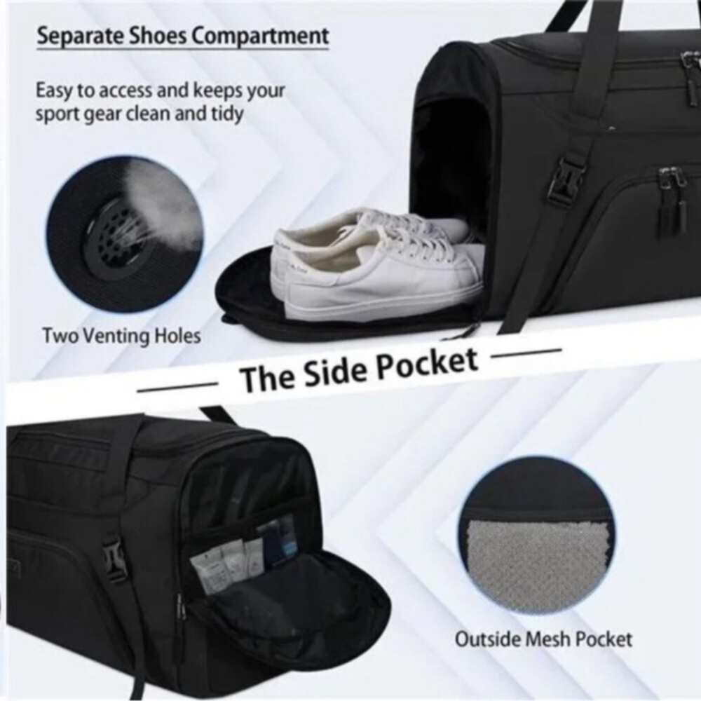 40L Waterproof Sports Bags Travel Duffel Bags Black - Picture 4 of 8